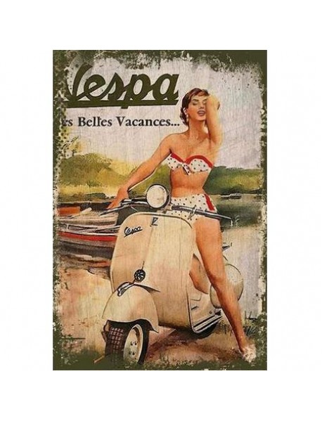 VESPA LA BELLES VACANCES... AHŞAP POSTER 20x30cm  - 37