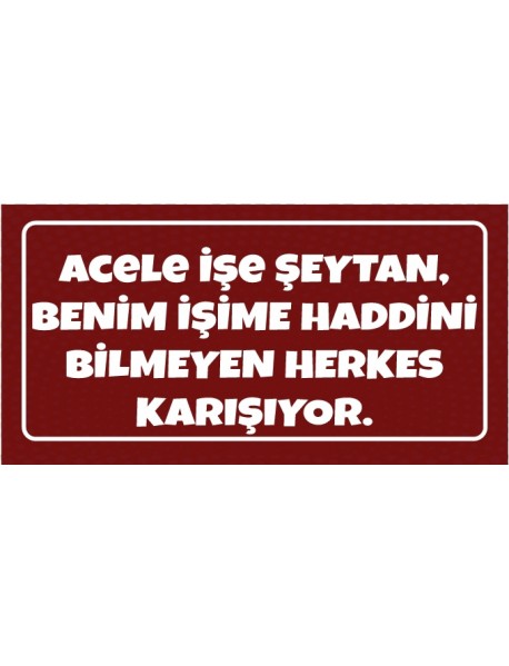 ACELE İŞE ŞEYTAN. BENİM HADDİNİ BİLMEYEN HERKES KARIŞIYOR AHŞAP PLAKA POSTER - 50