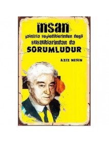 AZİZ NESİN AHŞAP POSTER 20x30cm  - 85