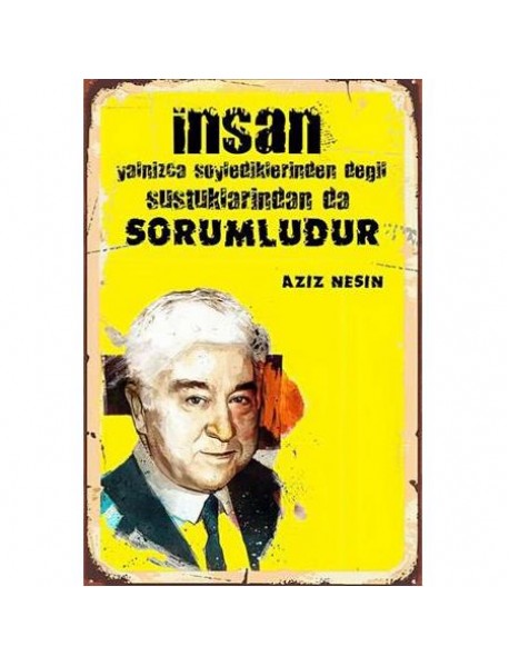 AZİZ NESİN AHŞAP POSTER 20x30cm  - 85