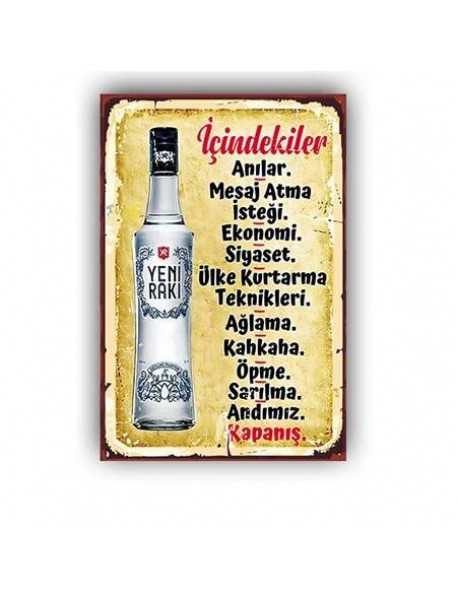 YENİ RAKI İÇİNDEKİLER AHŞAP POSTER 20x30cm  - 18