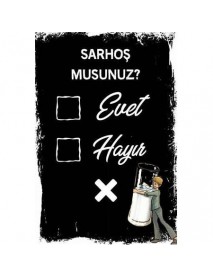 SARHOŞ MUSUNUZ ? EVET-HAYIR AHŞAP POSTER 20x30cm  - 60