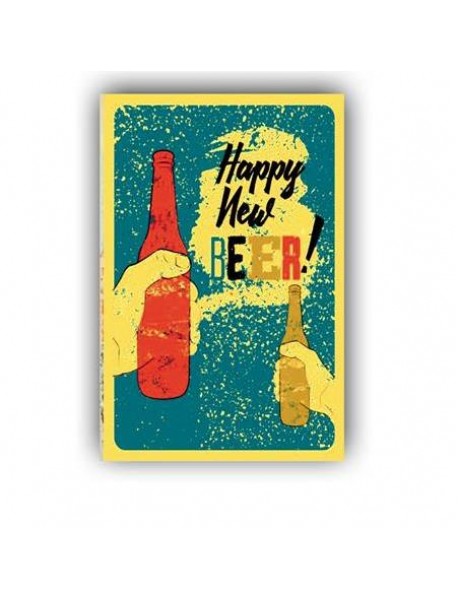 HAPPY NEW BEER ! AHŞAP POSTER 20x30cm  - 65